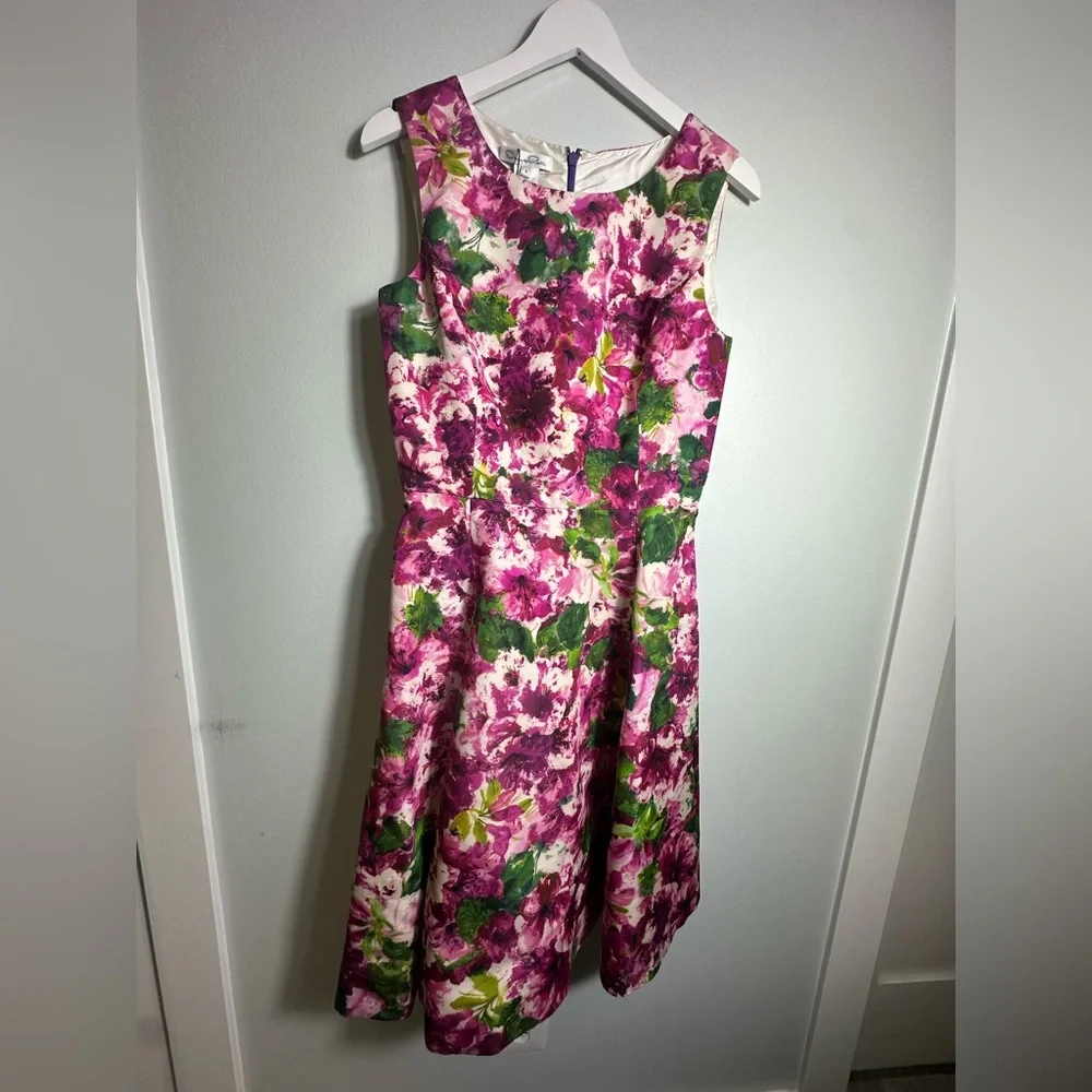 Oscar de la Renta Silk Floral Party Poplin Fit & Flare  Cocktail Midi Dress Sz 8 - Picture 7 of 16